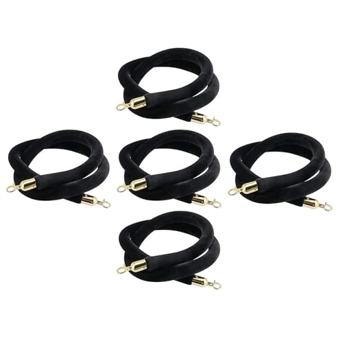 Crowd Control Seile, Absperrseil aus Samt, 5er-Pack, Schwarz, mehrere Größen, mit goldenen Haken(6ft/185cm) von RAGOPILEN