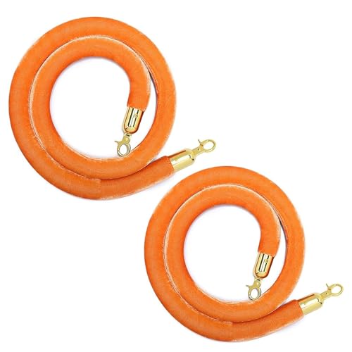 Crowd Control Seile, Absperrseil zur Kontrolle von Menschenmengen, Samtpfosten mit silbernem oder goldenem Haken, 8 Stück, Orange, 60–185 cm(Gold Hook,4.9ft/150cm) von RAGOPILEN