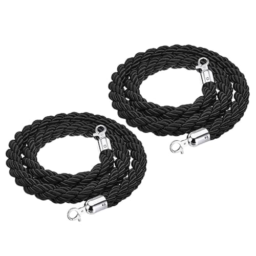 Crowd Control Seile, Gedrehtes Queue-Seil, 2er-Pack, schwarz mit mehrfarbigen Haken (2-10) Fuß(Silver Hook,3ft/90cm) von RAGOPILEN