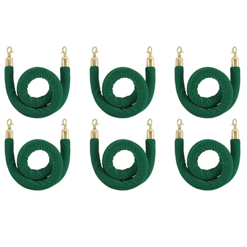 Crowd Control Seile, Samt-Absperrseil mit goldenen Haken, Grün, 60–185 cm, Packung mit 2/4/6 Stück(6 Pcs,4.9ft/150cm) von RAGOPILEN