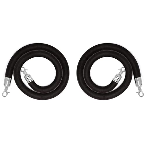 Crowd Control Seile, Samt-Absperrseil mit silbernen Haken, schwarz, 2–6 Fuß, Packung mit 1–8 Stück(2 Pcs,6ft/185cm) von RAGOPILEN