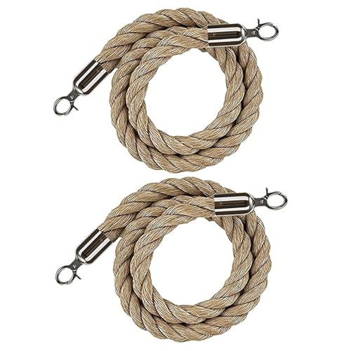 Crowd Control Seile, Warteschlangenabsperrung aus geflochtenem Hanfseil, 2er-Pack mit silbernen und goldenen Haken, 60–30m(Silver Hook,3.3ft/100cm) von RAGOPILEN