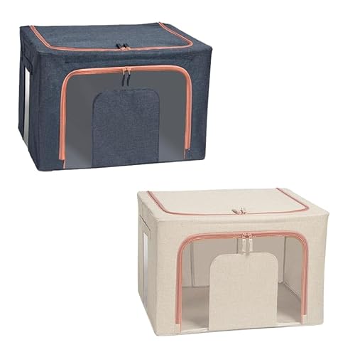 RAGOPILEN Aufbewahrungsbox, 2 Stück, faltbar, wasserdicht, mit Stahlständer, Doppelreißverschluss und transparentem Fenster, 66 l(C 2pcs) von RAGOPILEN