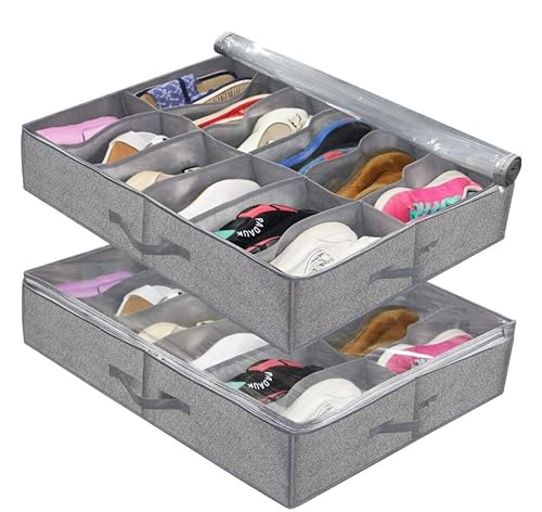 RAGOPILEN Aufbewahrungsbox, 2er-Pack Schuhaufbewahrungs-Organizer for unter das Bett, mit Fenster und Griffen, insgesamt Platz for 24 Paar Schuhe(D) von RAGOPILEN