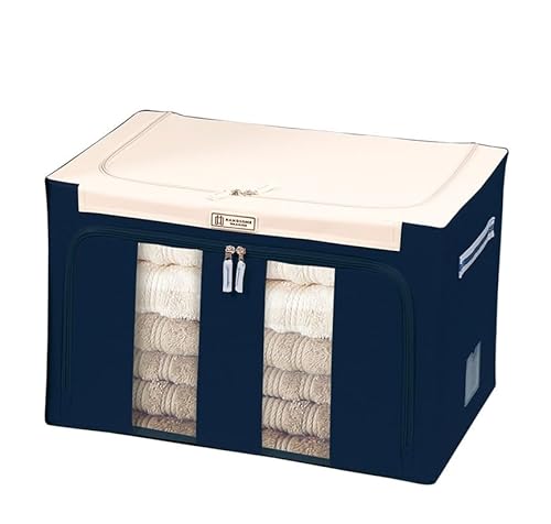 RAGOPILEN Aufbewahrungsbox, Wasserdicht und langlebig, mit Stahlständer und Doppelreißverschluss, for den Kleiderschrank, unter dem Bett, im Kofferraum(Dark Blue,88L) von RAGOPILEN