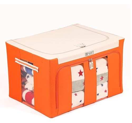 RAGOPILEN Aufbewahrungsbox, Wasserdicht und langlebig, mit Stahlständer und Doppelreißverschluss, for den Kleiderschrank, unter dem Bett, im Kofferraum(Orange,48L) von RAGOPILEN