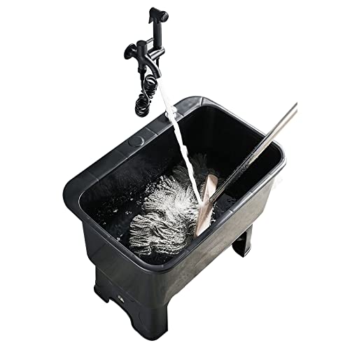 RAGOPILEN Bodenwischbecken, Kommerzielles Mopp-Waschbecken mit Wasserhahn und Spritzpistole in Schwarz und Grau, mehrere Größen(Black,60cm*40cm*46.5cm) von RAGOPILEN