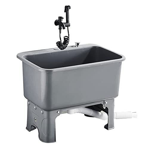 RAGOPILEN Bodenwischbecken, Kommerzielles Mopp-Waschbecken mit Wasserhahn und Spritzpistole in Schwarz und Grau, mehrere Größen(Grey,40cm*40cm*46.5cm) von RAGOPILEN