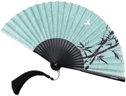 RAGOPILEN Faltbarer Handfächer, Handfaltfächer aus Baumwollleinen mit Quaste for Cosplay-Hochzeiten, gefaltet 22 cm, entfaltet 41 cm von RAGOPILEN