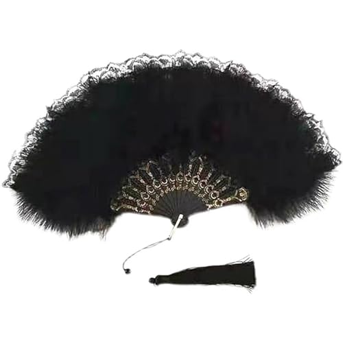 RAGOPILEN Faltbarer Handfächer, Handlicher, Faltbarer Fächer mit Federspitze, Schwarz, 50,8 x 27,9 cm von RAGOPILEN