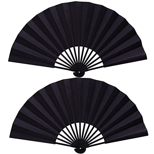 RAGOPILEN Faltbarer Handfächer, Handlicher Faltfächer, 2er-Pack, 10 Zoll, Stoff und Holz, Mehrfarbig(Black) von RAGOPILEN