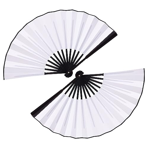 RAGOPILEN Faltbarer Handfächer, Handlicher Faltfächer, 2er-Pack, 10 Zoll, Stoff und Holz, Mehrfarbig(White) von RAGOPILEN