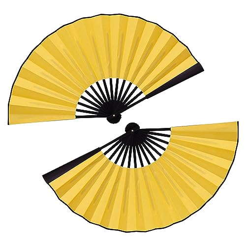 RAGOPILEN Faltbarer Handfächer, Handlicher Faltfächer, 2er-Pack, 10 Zoll, Stoff und Holz, Mehrfarbig(Yellow) von RAGOPILEN