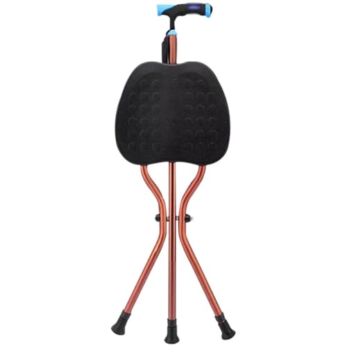 RAGOPILEN Klappstuhl, Brauner Faltbarer Verstellbarer Gehstockhocker mit LED-Licht, 28 x 85 – 93 cm von RAGOPILEN