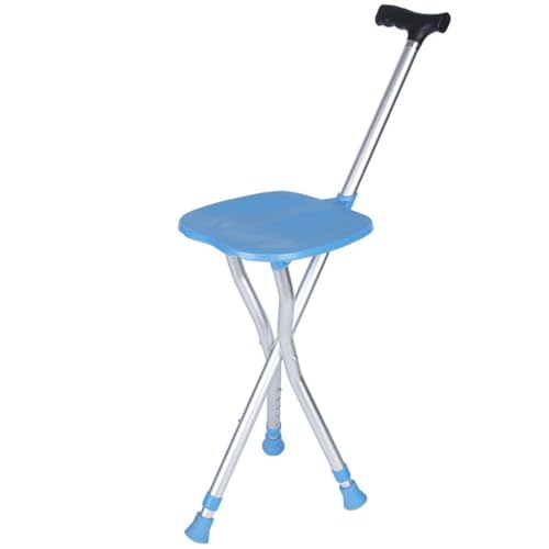 RAGOPILEN Klappstuhl, Faltbarer Gehstockhocker, 5-Gang-Höhenverstellung, Aluminiumlegierung, Blau, 24 x (87–97) cm von RAGOPILEN