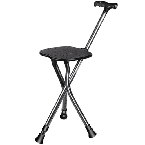 RAGOPILEN Klappstuhl, Gehstock mit Sitz LED-Licht verstellbar faltbar schwarz 30x84-94cm von RAGOPILEN