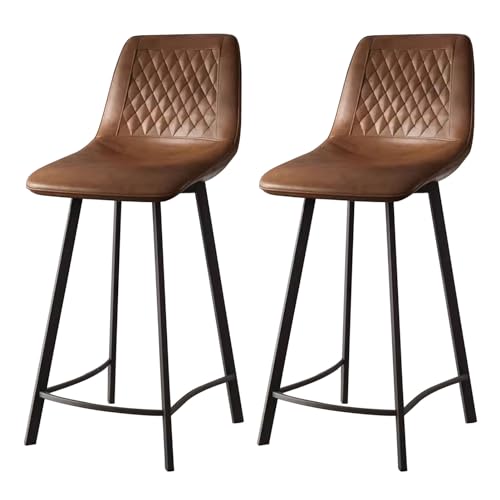 RAGOPILEN Runder Barhocker, Barhocker Thekenhöhe PU-Leder 2er-Pack Mehrfarbig 60-75cm Sitzhöhe(Light Brown,Sitting Height 60cm) von RAGOPILEN