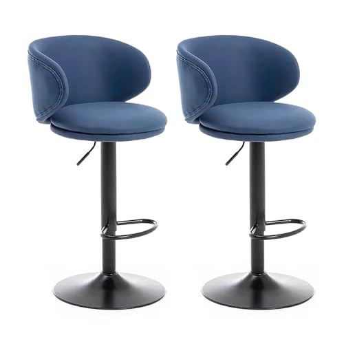 Runder Barhocker, 2er-Pack Barhocker aus Kunstleder, höhenverstellbar 64–84 cm, drehbare Rückenlehne, Mehrfarbig(Blue) von RAGOPILEN