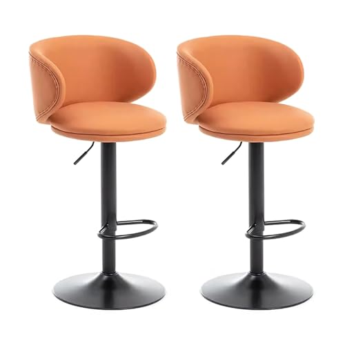 Runder Barhocker, 2er-Pack Barhocker aus Kunstleder, höhenverstellbar 64–84 cm, drehbare Rückenlehne, Mehrfarbig(Orange) von RAGOPILEN