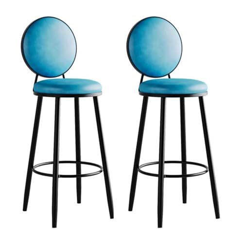 Runder Barhocker, 2er-Pack Barhocker mit PU-Lederpolsterung und Rückenlehne, Mehrfarbig, mehrere Größen(Blue,Sitting Height 75cm) von RAGOPILEN