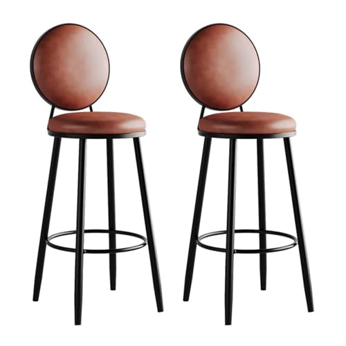 Runder Barhocker, 2er-Pack Barhocker mit PU-Lederpolsterung und Rückenlehne, Mehrfarbig, mehrere Größen(Brown,Sitting Height 65cm) von RAGOPILEN