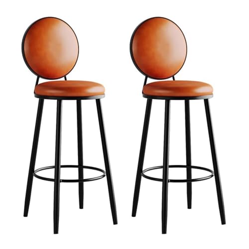 Runder Barhocker, 2er-Pack Barhocker mit PU-Lederpolsterung und Rückenlehne, Mehrfarbig, mehrere Größen(Orange,Sitting Height 65cm) von RAGOPILEN