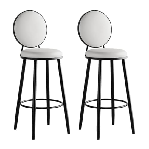 Runder Barhocker, 2er-Pack Barhocker mit PU-Lederpolsterung und Rückenlehne, Mehrfarbig, mehrere Größen(White,Sitting Height 75cm) von RAGOPILEN