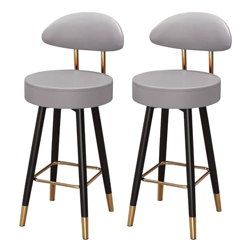 Runder Barhocker, Barhocker aus Kunstleder, 2er-Pack, drehbare Rückenlehne, Fußstütze, Mehrfarbig, 65–75 cm Sitzhöhe(Grey,Sitting Height 65cm) von RAGOPILEN