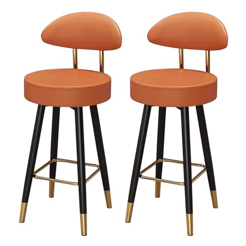 Runder Barhocker, Barhocker aus Kunstleder, 2er-Pack, drehbare Rückenlehne, Fußstütze, Mehrfarbig, 65–75 cm Sitzhöhe(Orange,Sitting Height 65cm) von RAGOPILEN