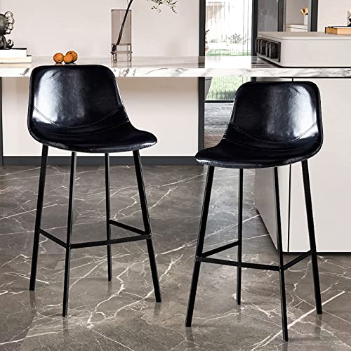 Runder Barhocker, Packung mit 2 Barhockern in Thekenhöhe mit Rückenlehne, PU-Leder, Mehrfarbig, 65–75 cm Sitzhöhe(Black,Sitting Height: 65cm) von RAGOPILEN