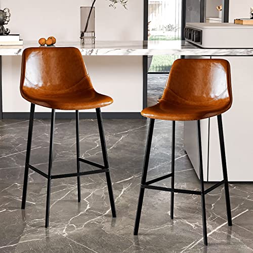Runder Barhocker, Packung mit 2 Barhockern in Thekenhöhe mit Rückenlehne, PU-Leder, Mehrfarbig, 65–75 cm Sitzhöhe(Brown,Sitting Height: 65cm) von RAGOPILEN