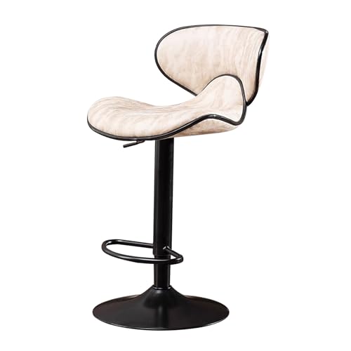 Runder Barhocker, Thekenhocker, höhenverstellbar, drehbar, mit Rückenlehne, Kunstleder, Mehrfarbig, 62–80 cm(Beige) von RAGOPILEN