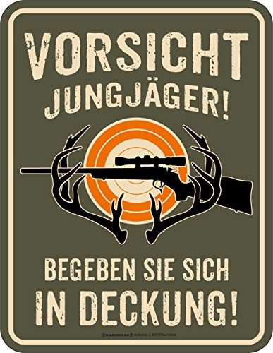 Deko Blechschild als Geschenk für Jäger - Vorsicht Jungjäger von RAHMENLOS