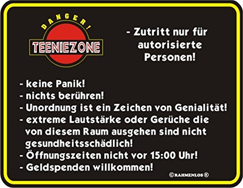 Fun Schild, Blechschild Alu geprägt + bedruckt Spruch /NEU/ Teenie Zone ! von RAHMENLOS