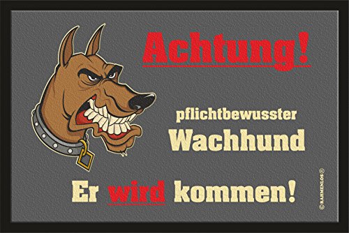 RAHMENLOS Fußmatte Türmatte Schmutzfangmatte mit Motiv: Achtung Wachhund, er Wird kommen! 209 von RAHMENLOS