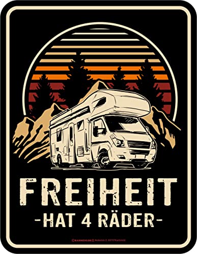 Original RAHMENLOS Deko Blechschild - Wohnmobil - Freiheit hat vier Räder von RAHMENLOS