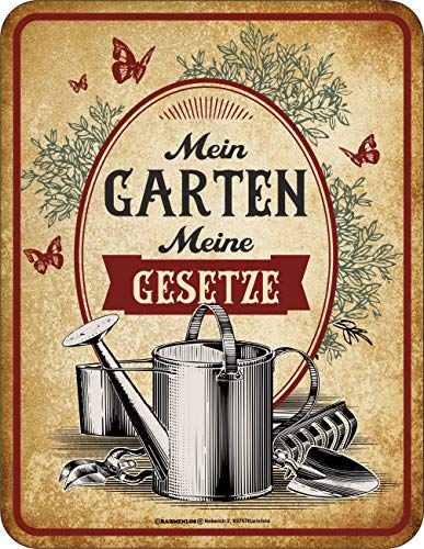 Original RAHMENLOS Deko Blechschild als Geschenk für Gärtner - Mein Garten - Meine Gesetze von RAHMENLOS