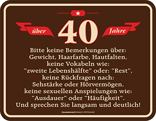 Original RAHMENLOS Deko Blechschild zum 40. Geburtstag von RAHMENLOS