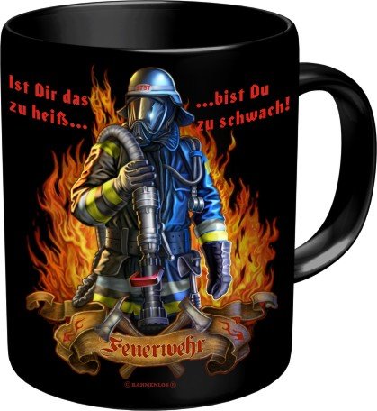 RAHMENLOS® Kaffeebecher für den Feuerwehrmann: Ist das zu heiss…Im Geschenkkarton 2563 von RAHMENLOS