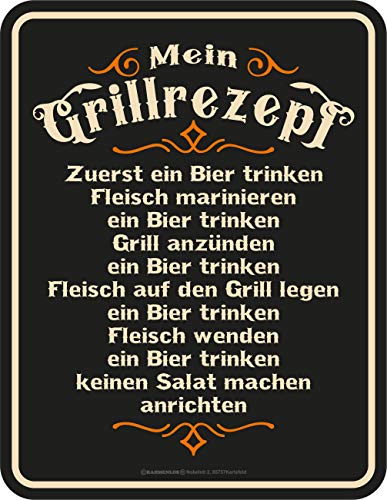 RAHMENLOS Deko Blechschild für den BBQ Grill Fan: Mein Grillrezept von RAHMENLOS