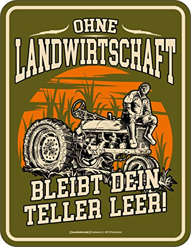 RAHMENLOS Deko Blechschild für den aktiven Bauern: Ohne Landwirtschaft bleibt Dein Teller leer! von RAHMENLOS