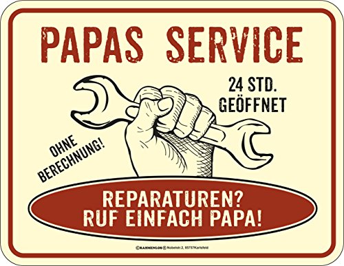 RAHMENLOS Original Blechschild für den Vater: Papas Service von RAHMENLOS
