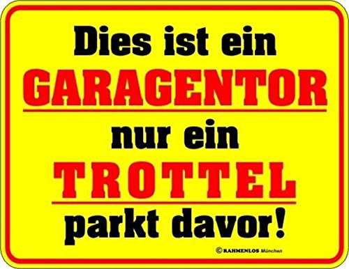 RAHMENLOS Original Blechschild für den zugeparkten Autobesitzer: Dies ist EIN Garagentor, nur EIN Trottel parkt Davor! von RAHMENLOS