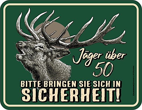 RAHMENLOS Original Blechschild zum 50. Geburtstag: Vorsicht Jäger über 50! von RAHMENLOS