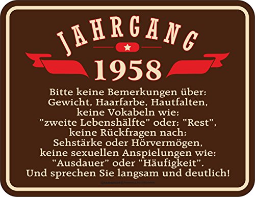 RAHMENLOS Original Blechschild zum 60. Geburtstag: Jahrgang 1958 von RAHMENLOS