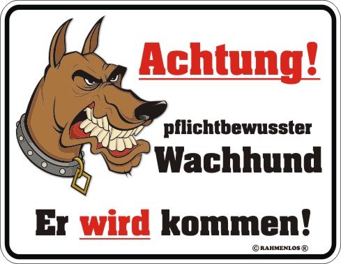 RAHMENLOS lustig Bedruckte Blechschilder - Achtung Wachhund von RAHMENLOS