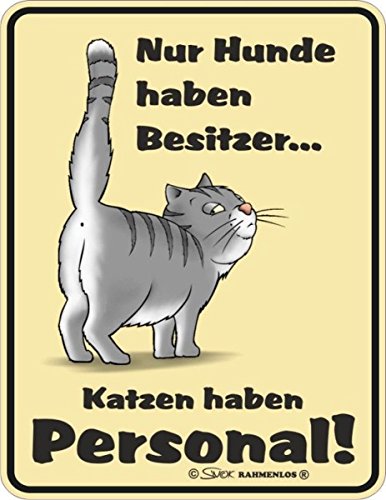 RAHMENLOS Original Blechschild nur Hunde haben Besitzer - Katzen haben Personal Nr.3370 von RAHMENLOS