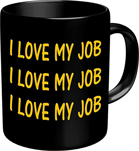 Witzige Geschenk-Tasse: I love my job Kaffeebecher im Geschenkkarton von RAHMENLOS