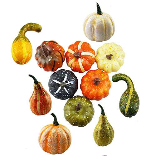 12 Stücke Herbst Gemischte Künstliche Kürbisse Dekor Verschiedene Mini Schaumstoff Büffel Karierte Kürbisse for Halloween Dekorative Gefälschte Herbsternte Kürbisse for Erntedankfest Herbstdekor/499 ( von RAHYMA