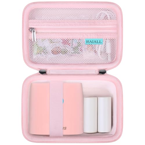 RAIALL Etikettendrucker Hülle für JADENS Sticker Drucker, Reise Mini Drucker Sticker Maker Thermodrucker Tasche, Hard Storage Case mit Extra Platz für Etikettenmacher Rollen, Kabel und Aufkleber, Rosa von RAIALL